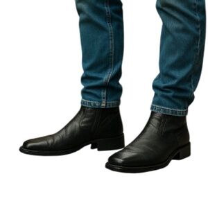 VINTAGE Spring Mens Biliotto Black Square Toe Western Ankle Boots Side Zip 43